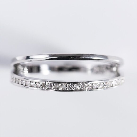 💞 Dainty Zircon Micro Pave Double Layer Silver Ring for Women, VIP120 - Picture 3 of 5